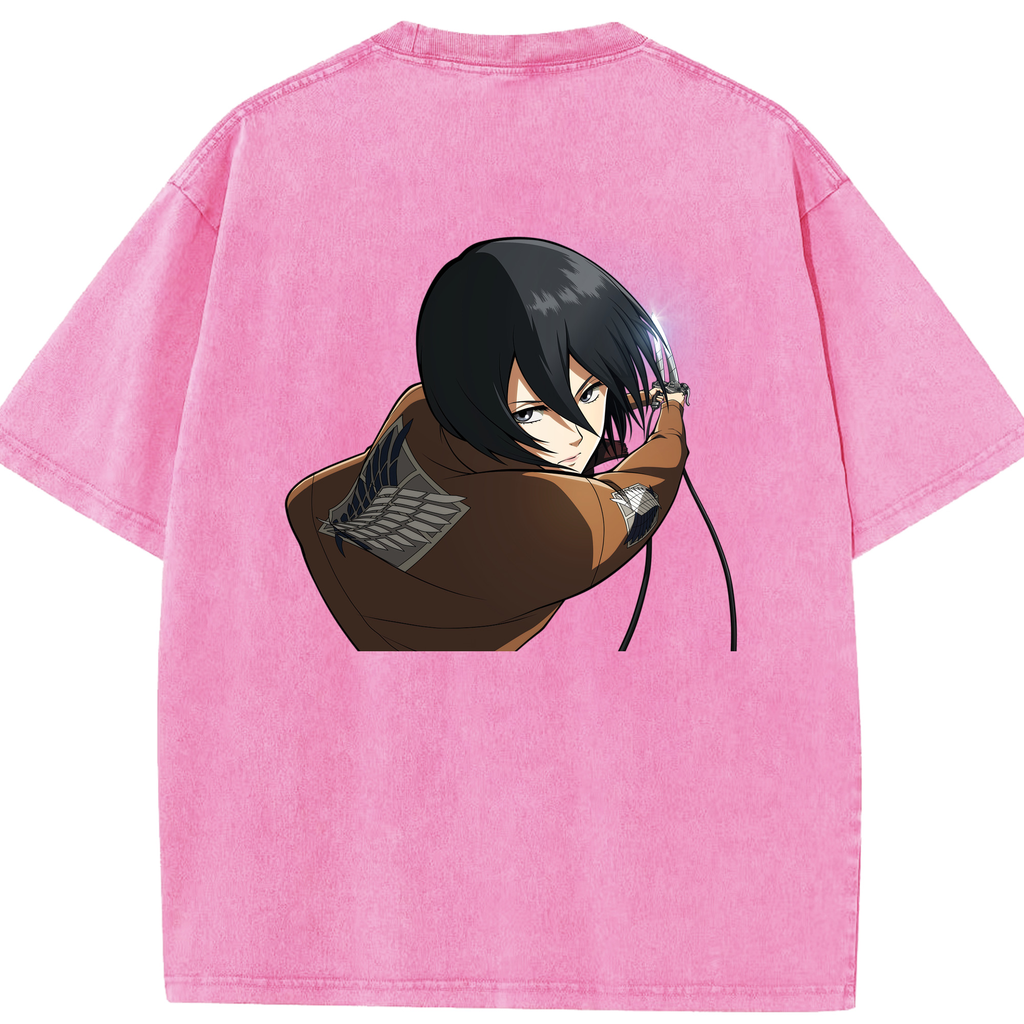 （画像用） 進撃の巨人 ミカサ·アッカーマン Attack on Titan Mikasa Ackerman 綿100% ヴィンテージ風 半袖Tシャツ（背面プリント）
